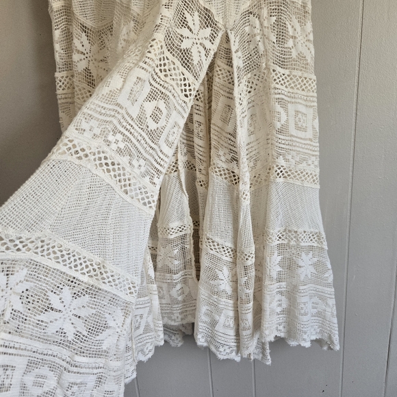 Free People Rebel Rebel Maxi Skirt FLAW Crochet Lace Cream Slit Boho Festival L - Picture 6 of 13